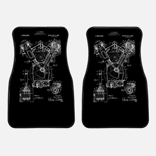 Vintage Engine Patent Car Floor Mats | Premium 20oz Anti-Slip Automotive Interior Accessories | Mechanic Gift | 17"x27" Front Set